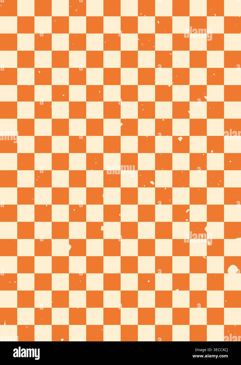 Groovy psychedelic orange checkerboard poster. Stock Vector