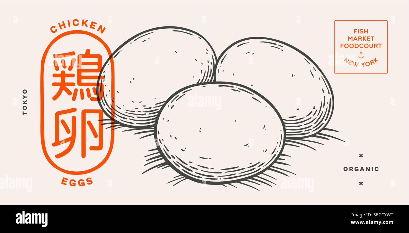 Chicken, hen with nest, eggs. Vintage artwork Stock Vector