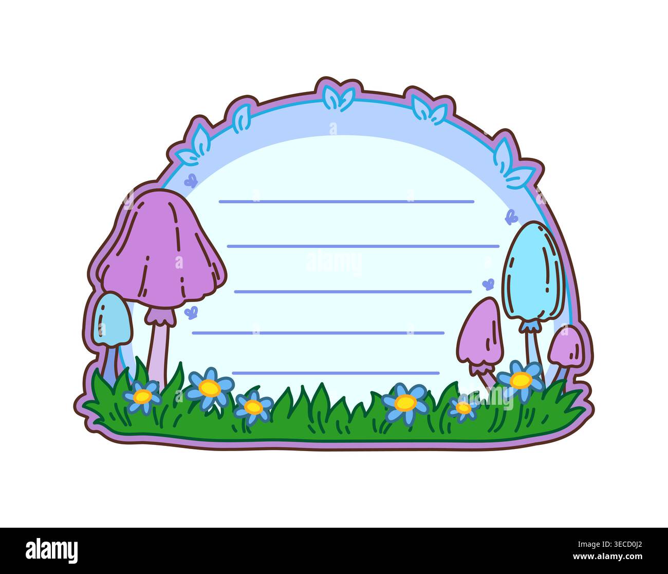 Kids memo note frame, forest mushrooms, flowers Stock Vector