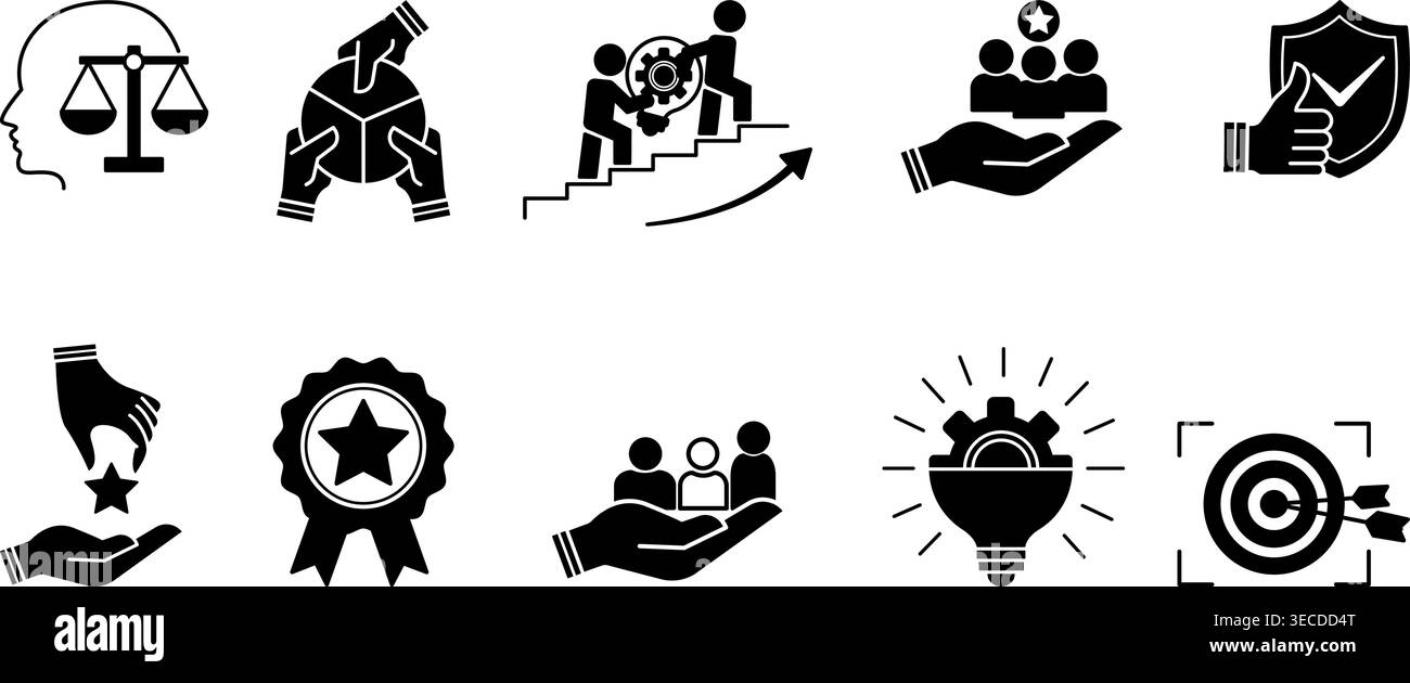 Black Set of Core Values Icons. Vector Icons Commitment, Innovation ...