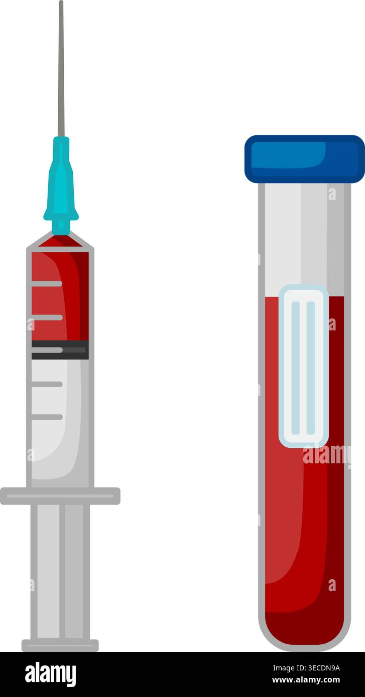 Syringe and Test Tube with Blood. Medicine concept. Vector Illustration ...