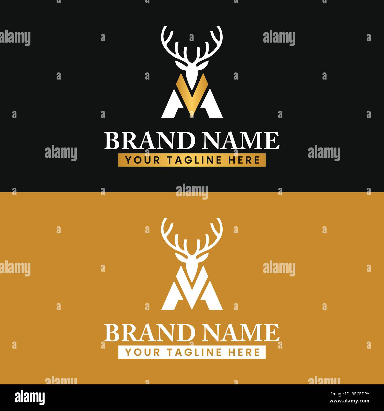 Letter A V Deer Logo Design Luxury Minimal Monogram with Antlers, Modern Elegant Brand Identity Stock Vector