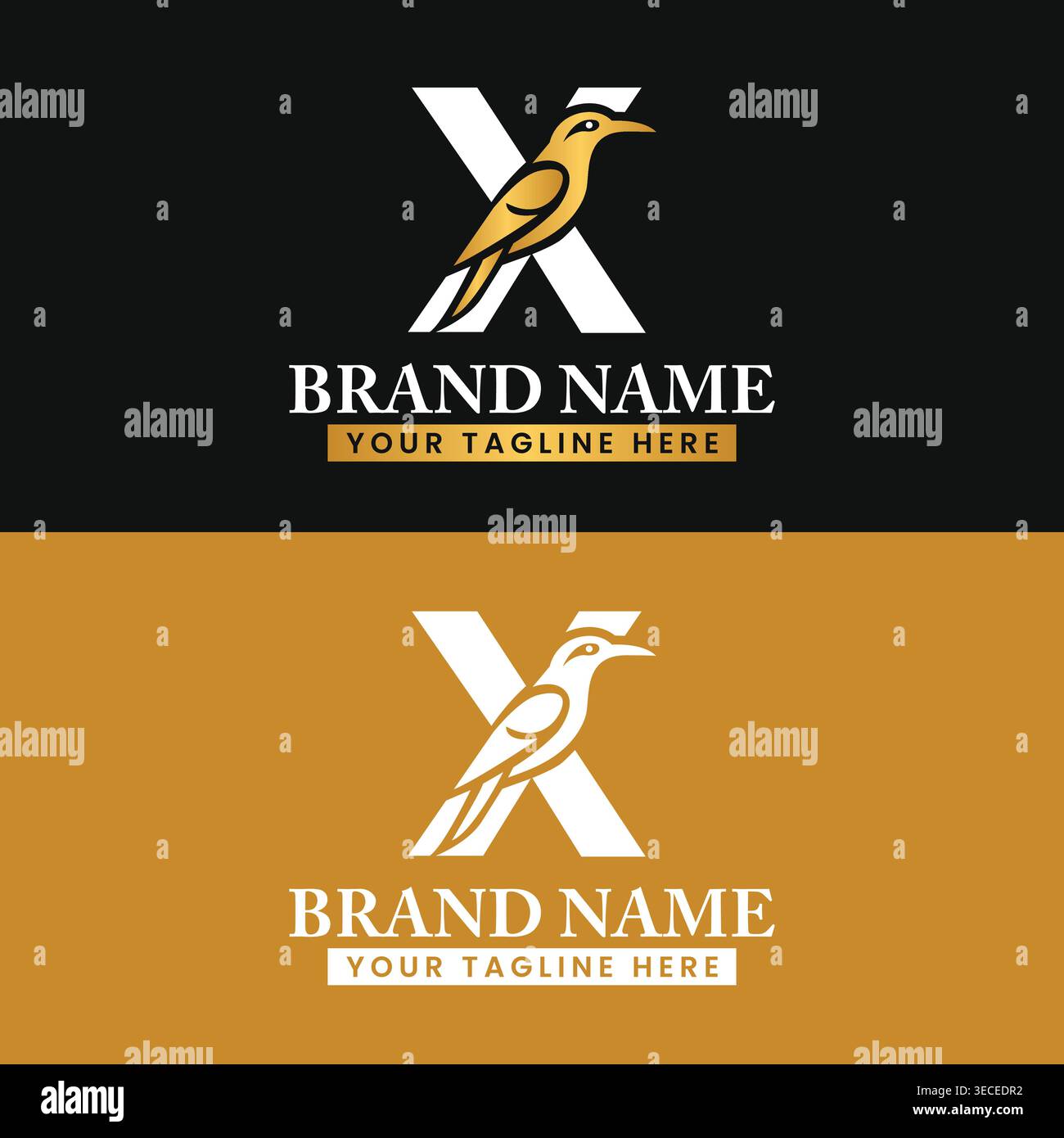 Elegant Letter X Bird Logo Design A modern logo a stylized bird perched gracefully atop the letter X, representing the brand with elegance and nature. Stock Vector