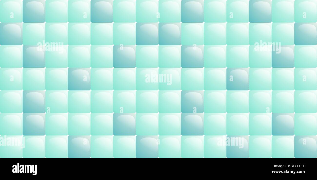Green glossy pool tile mosaic pattern with rounded square grid creating a clean water inspired background Stock Vector