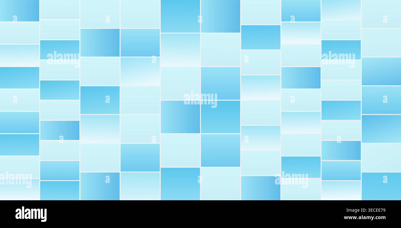 Blue pool tile mosaic pattern with rectangular grid layout creating a clean modern swimming pool background Stock Vector