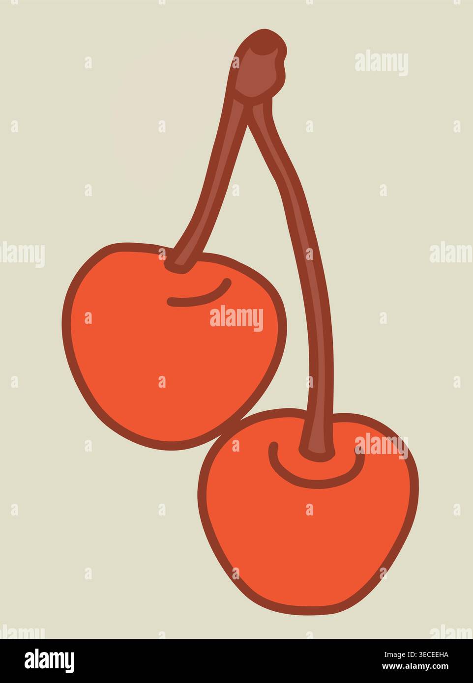 Two red cherries on a stem vector illustration Stock Vector