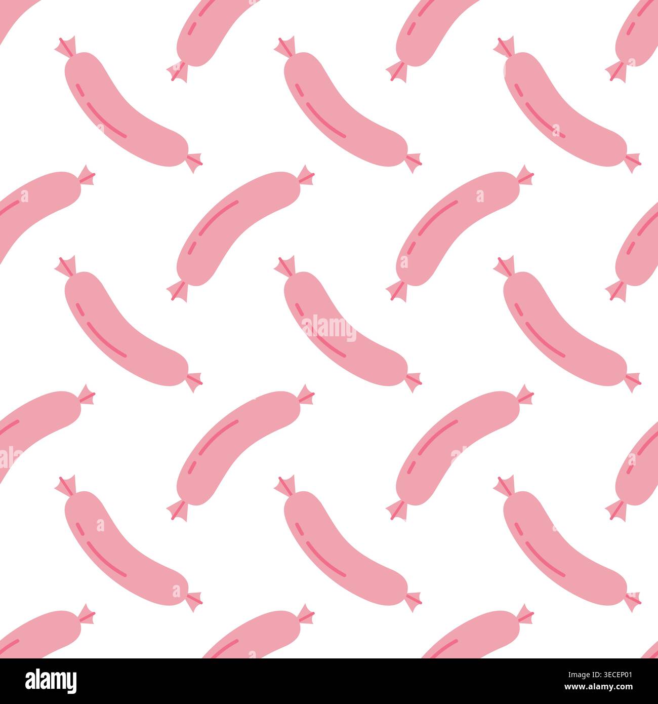 Cute Pink Sausage Seamless Pattern on White Background Stock Vector