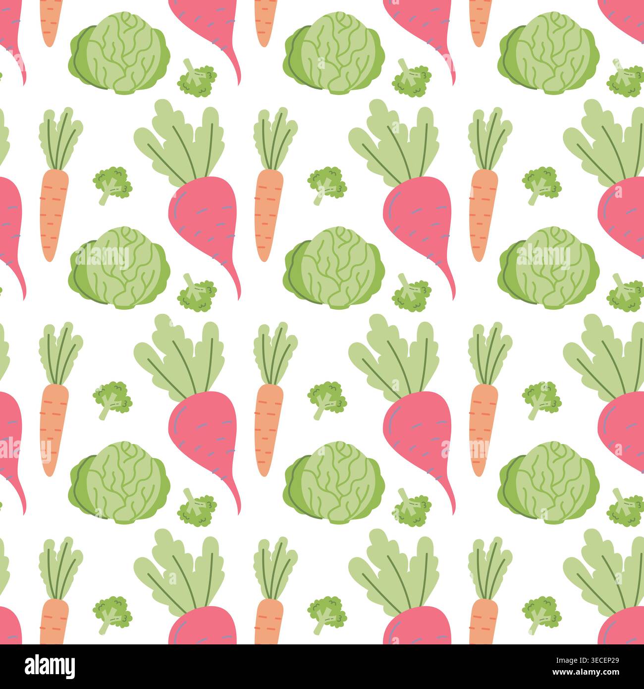 Cute Hand Drawn Vegetable Seamless Pattern on White Background Stock Vector