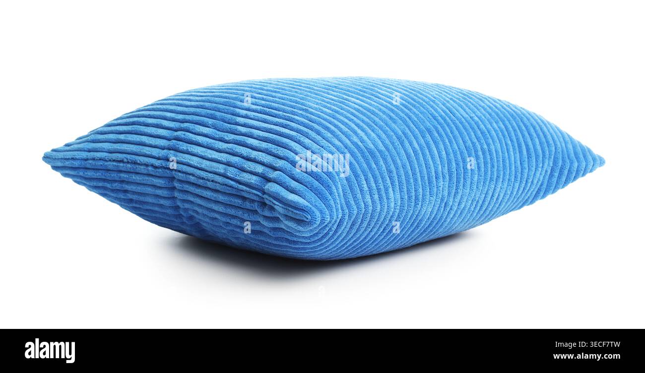 One soft light blue cushion isolated on white Stock Photo