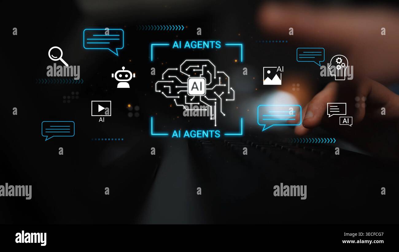 Futuristic Concept of AI Agents with Digital Brain and Communication ...