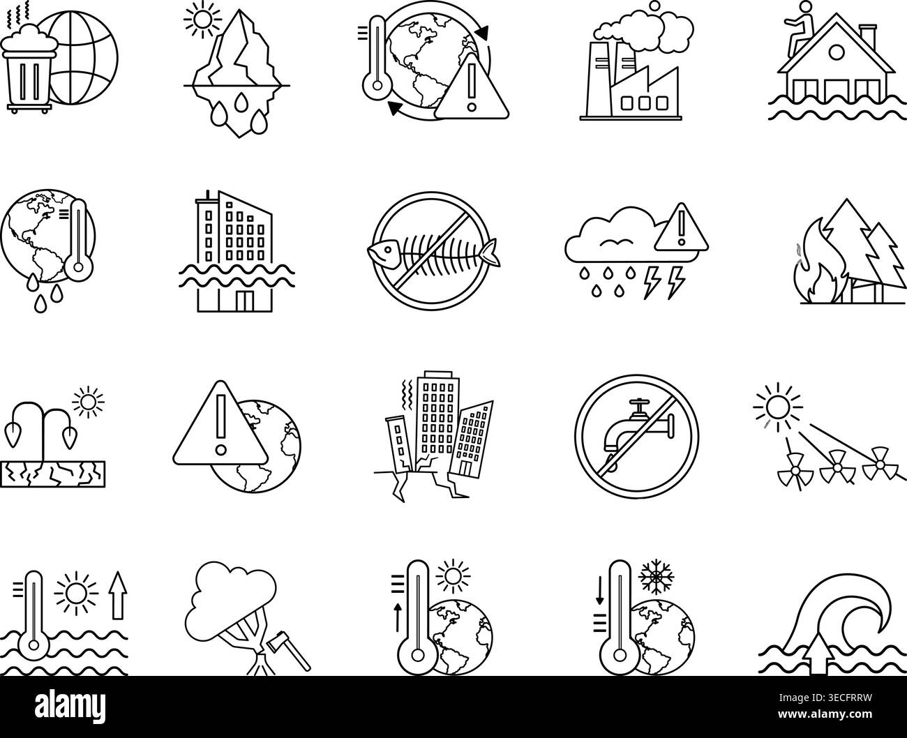 Climate Change Icon Set. Vector Icon Global Warming, Tsunami ...