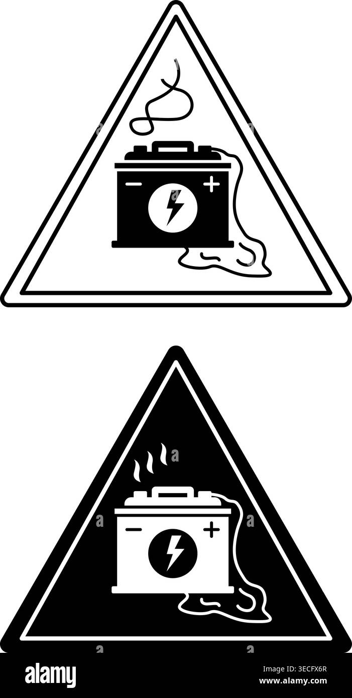 Loading Battery Signs. Black and White Vector Icons. Danger Warning ...