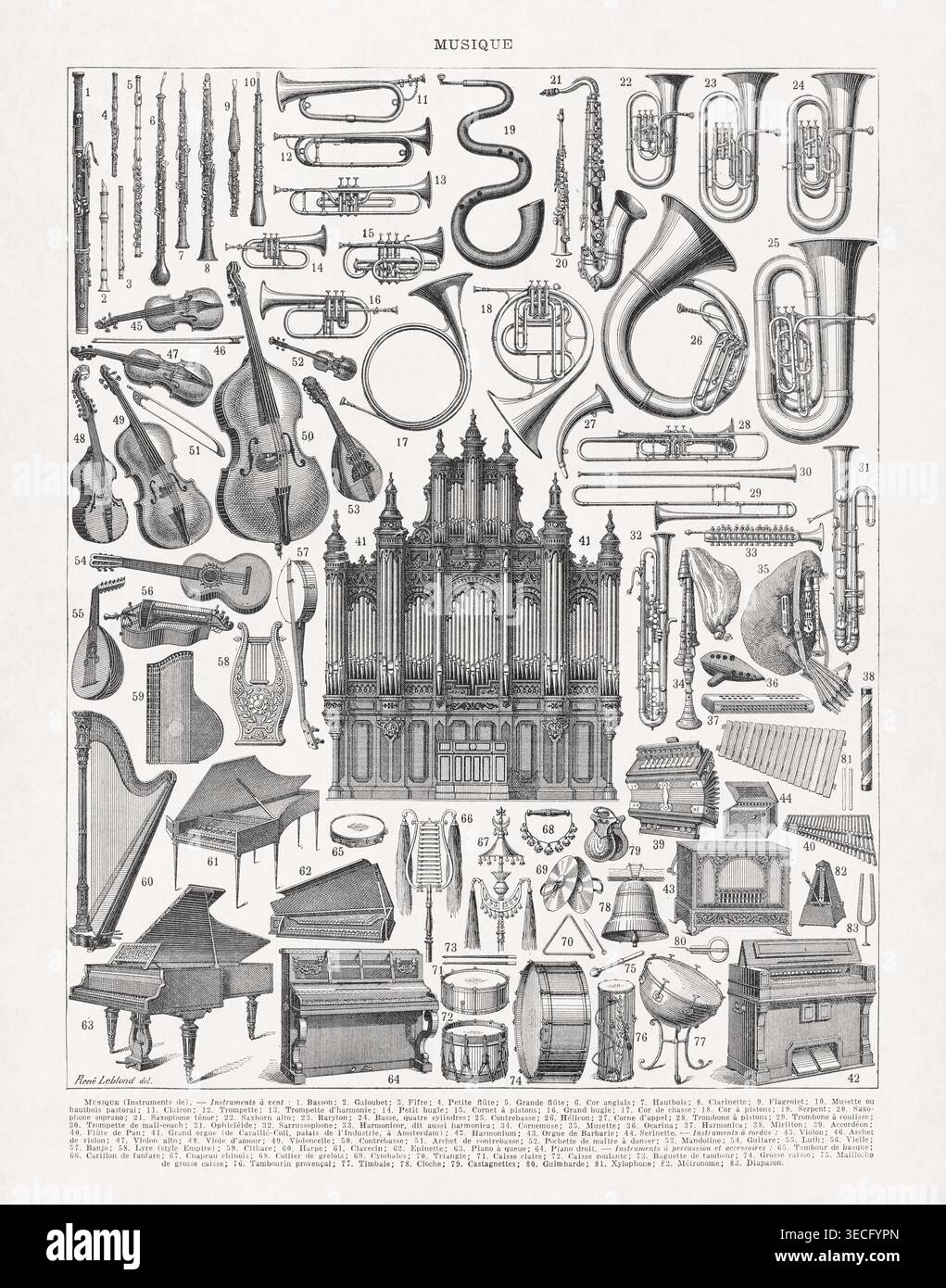 Typical French Instrument Black and white illustration by René Leblond taken from an old French ...