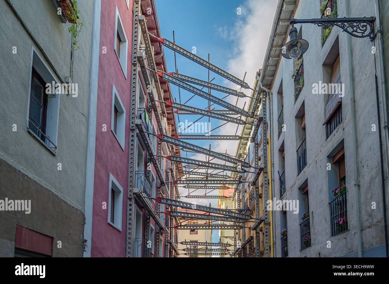 Temporary shoring and bracing supports old building facades during ...