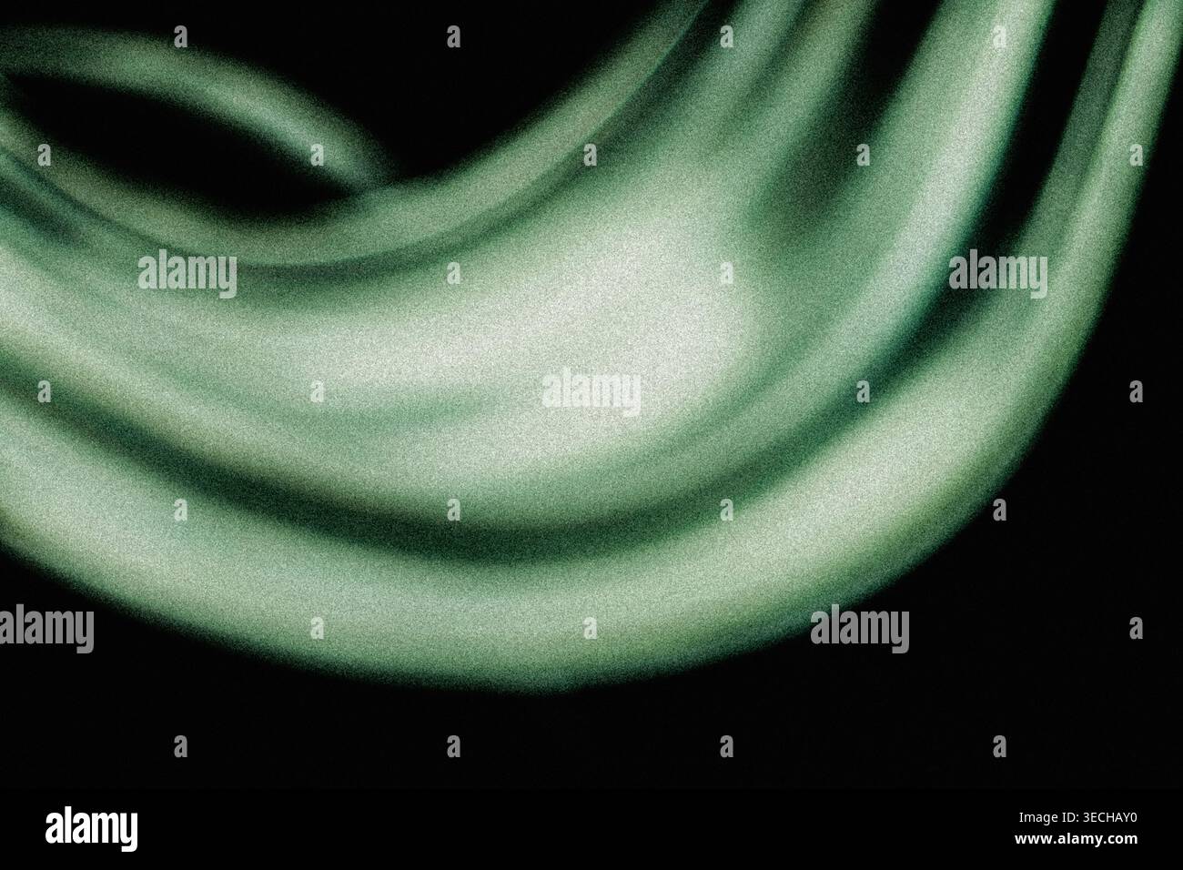 Flowing abstract green luminous waves with vintage grainy noise background Stock Photo