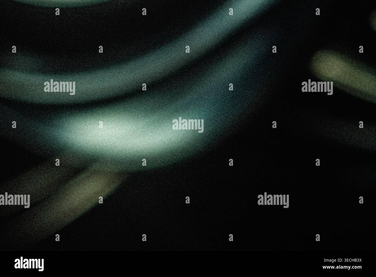 Grainy teal light curves on a black background for abstract design overlays Stock Photo