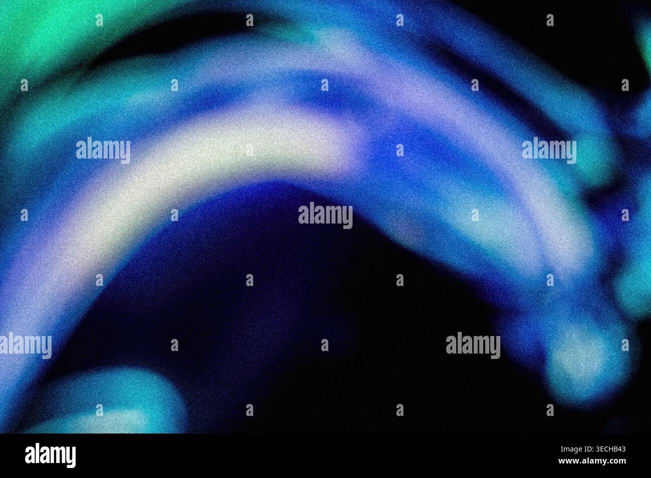 Arched blue and teal light paths with vintage grain texture on dark backdrop Stock Photo