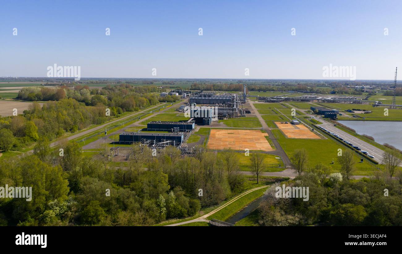 Aerial view of the NAM Grijpskerk UGS industrial facility with ...