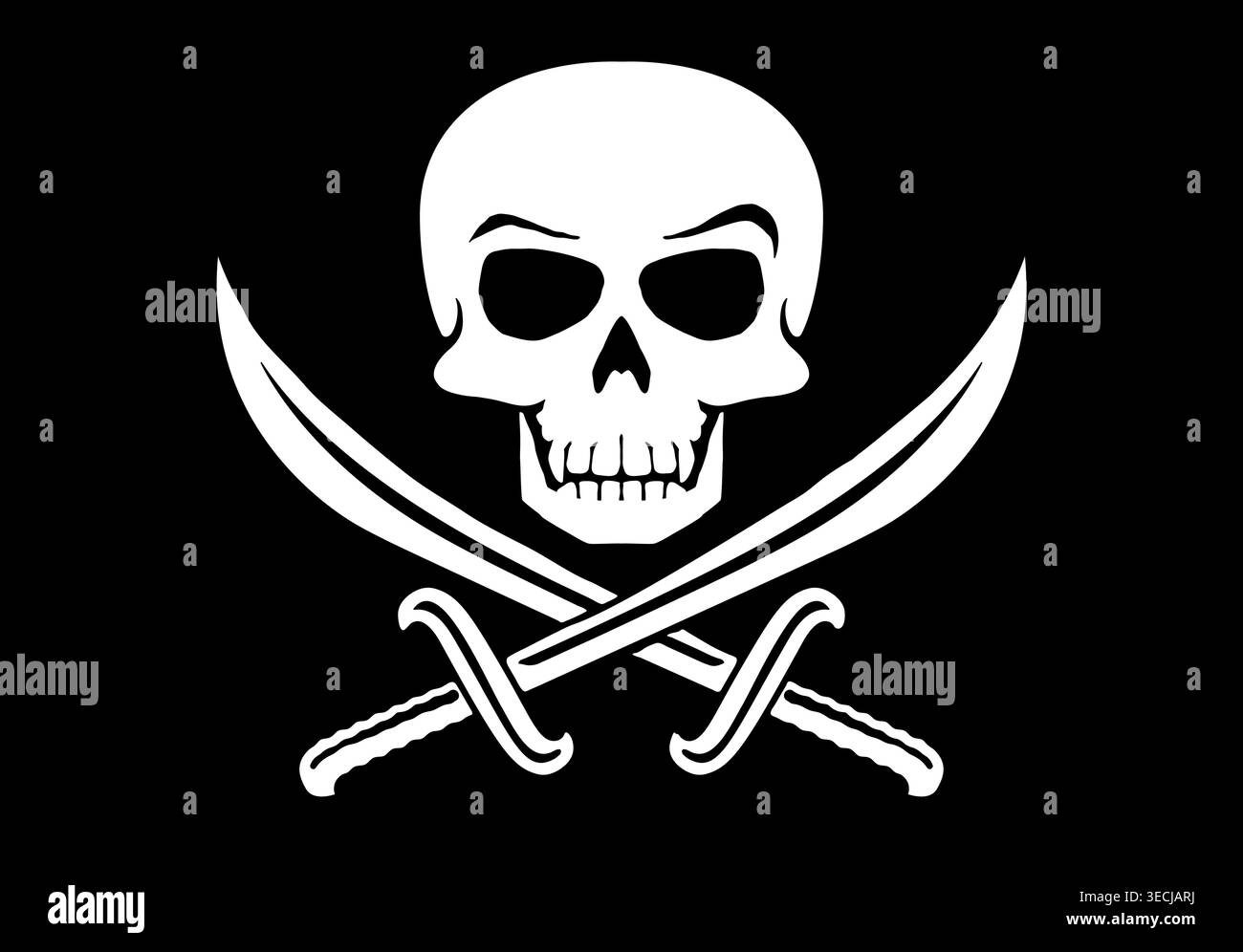 Classic Jolly Roger pirate flag with skull and crossed cutlass swords ...