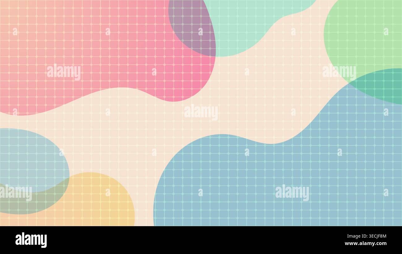 Abstract pastel background with organic shapes and white grid pattern for modern web design and creative presentation templates featuring soft fluid w Stock Vector