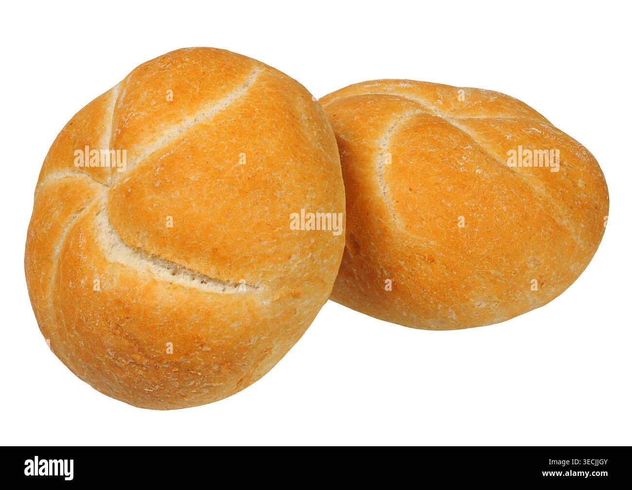 Two bread rolls isolated on white background Stock Photo