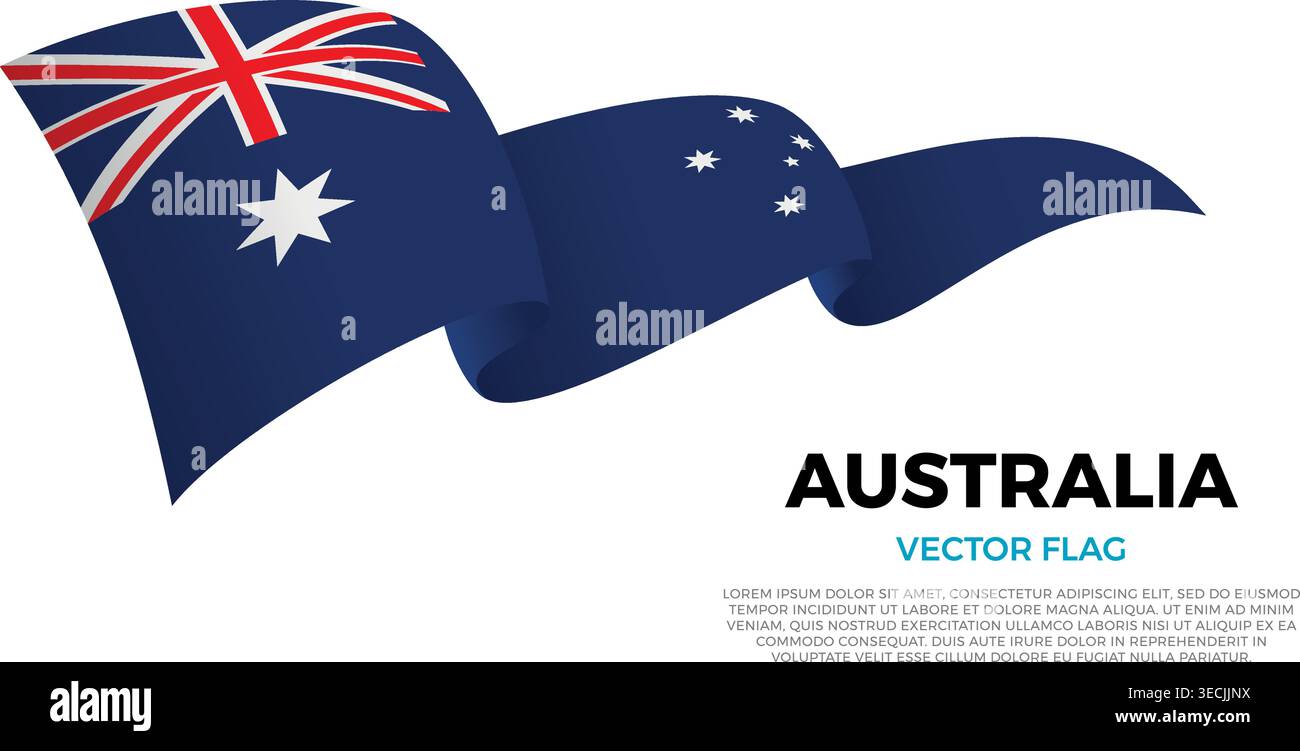 Flag of Australia. The elegant curves and realistic shading create a sense of motion Stock Vector
