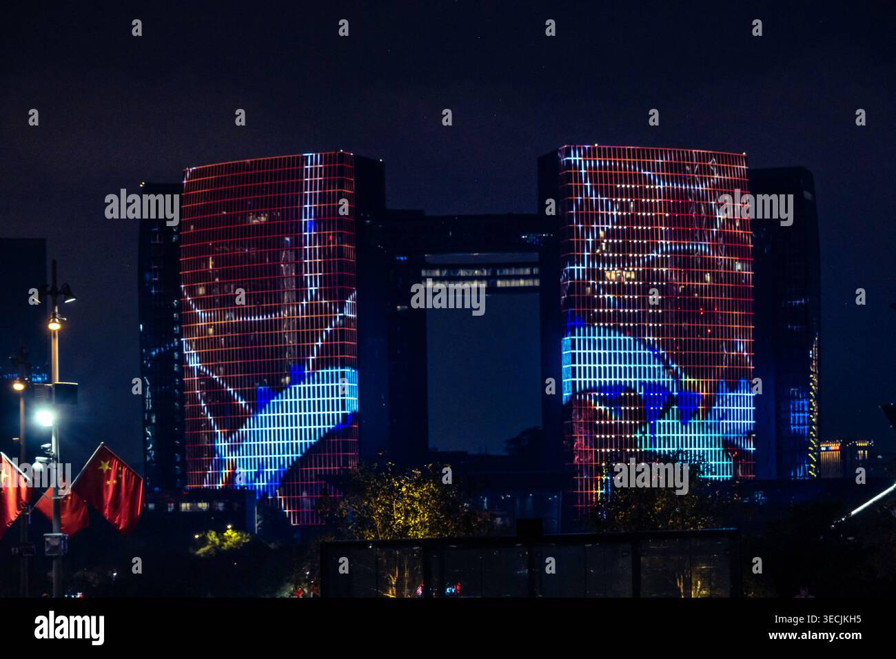 Hangzhou, China - September 30 2025 a nighttime light show on the ...