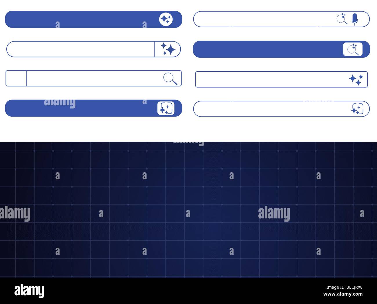 Website prompt bar, ai frame set. Artificial intelligence, machine learning technology, chat, futuristic, button. Search bar Internet browser engine. Vector illustration Stock Vector