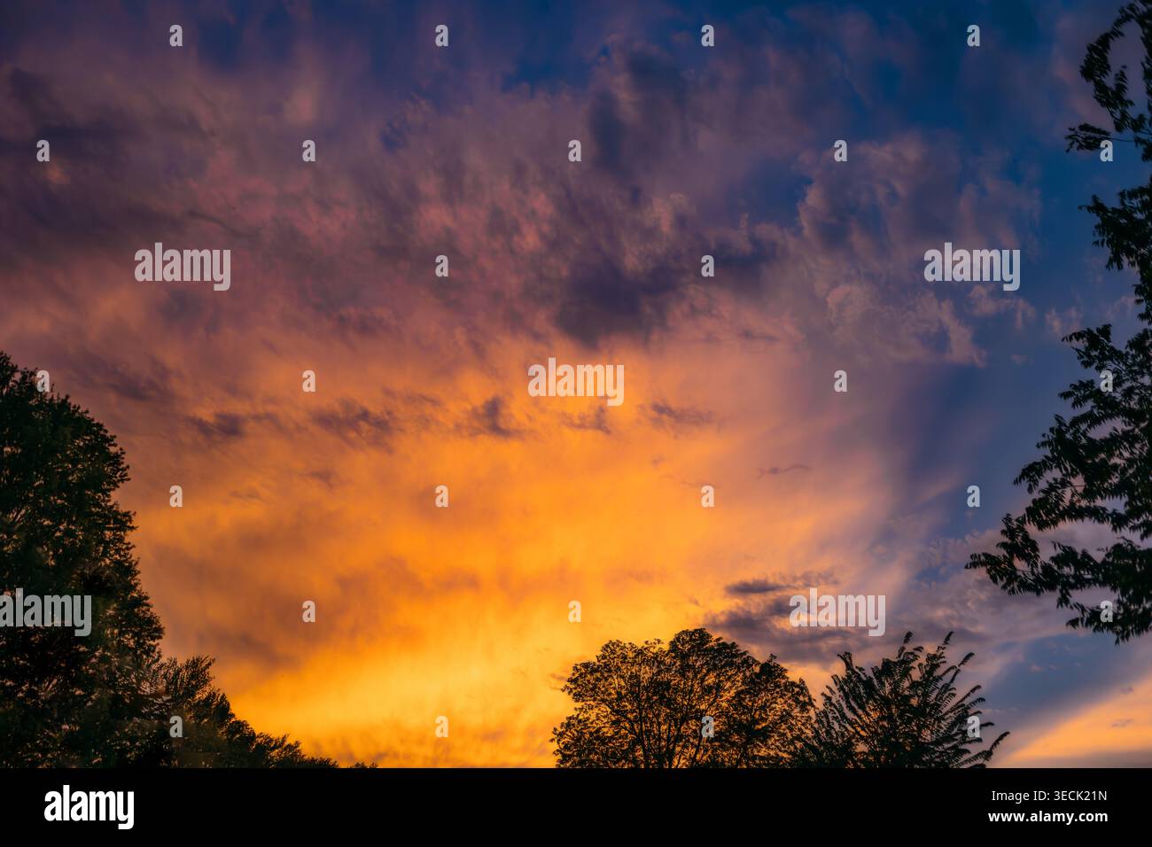 Dramatic Colorful Sunset Sky with Sunrays Stock Photo