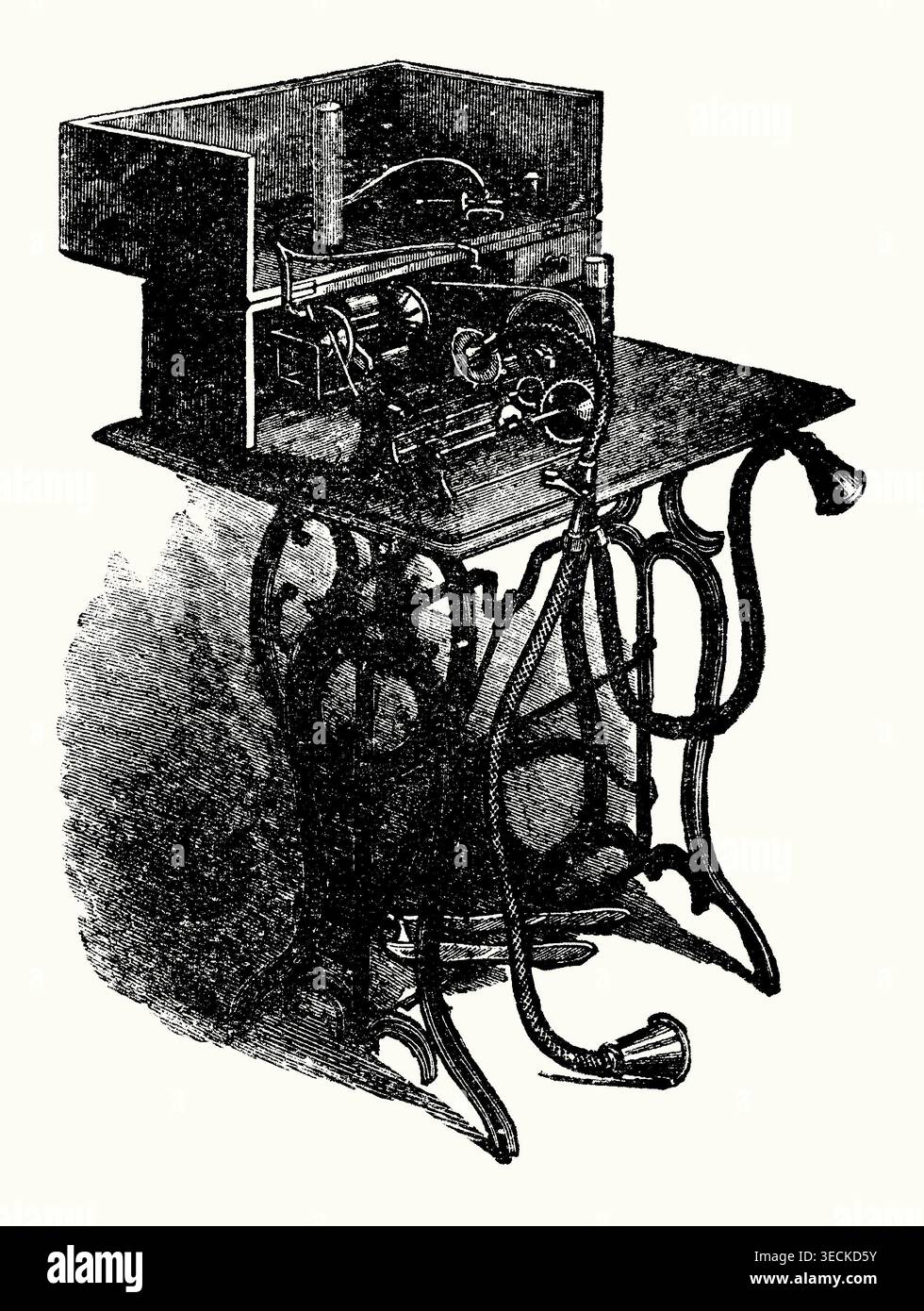 An old engraving of a graphophone. It is from a Victorian book of the ...