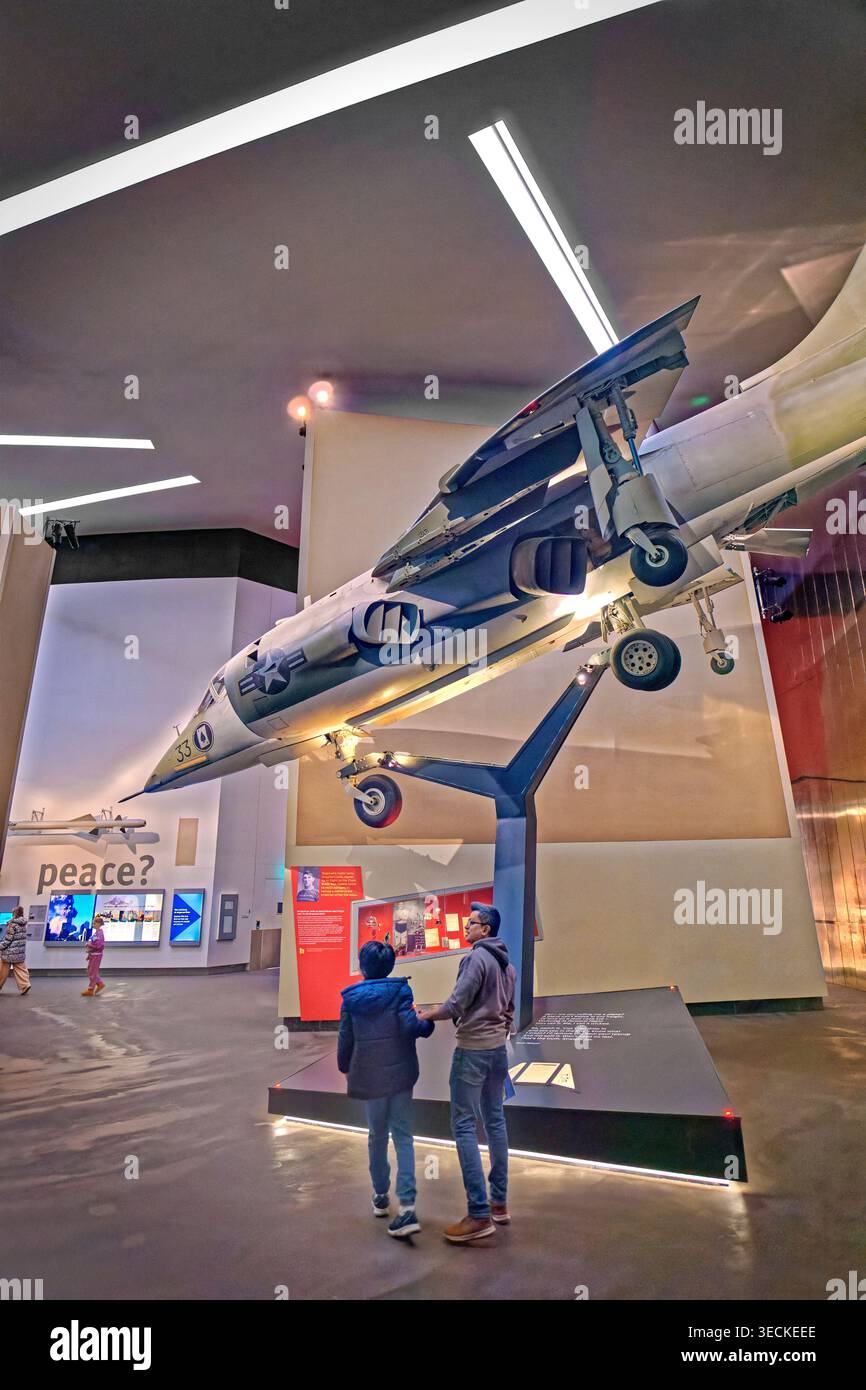 Interior of the Imperial War Museum North at Trafford Wharf, Trafford Greater Manchester, England. Stock Photo