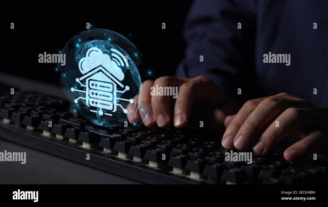 Cloud computing, cloud strategy, and cloud technology transforming digital infrastructure with scalable services, secure data storage, and cloud-based Stock Photo