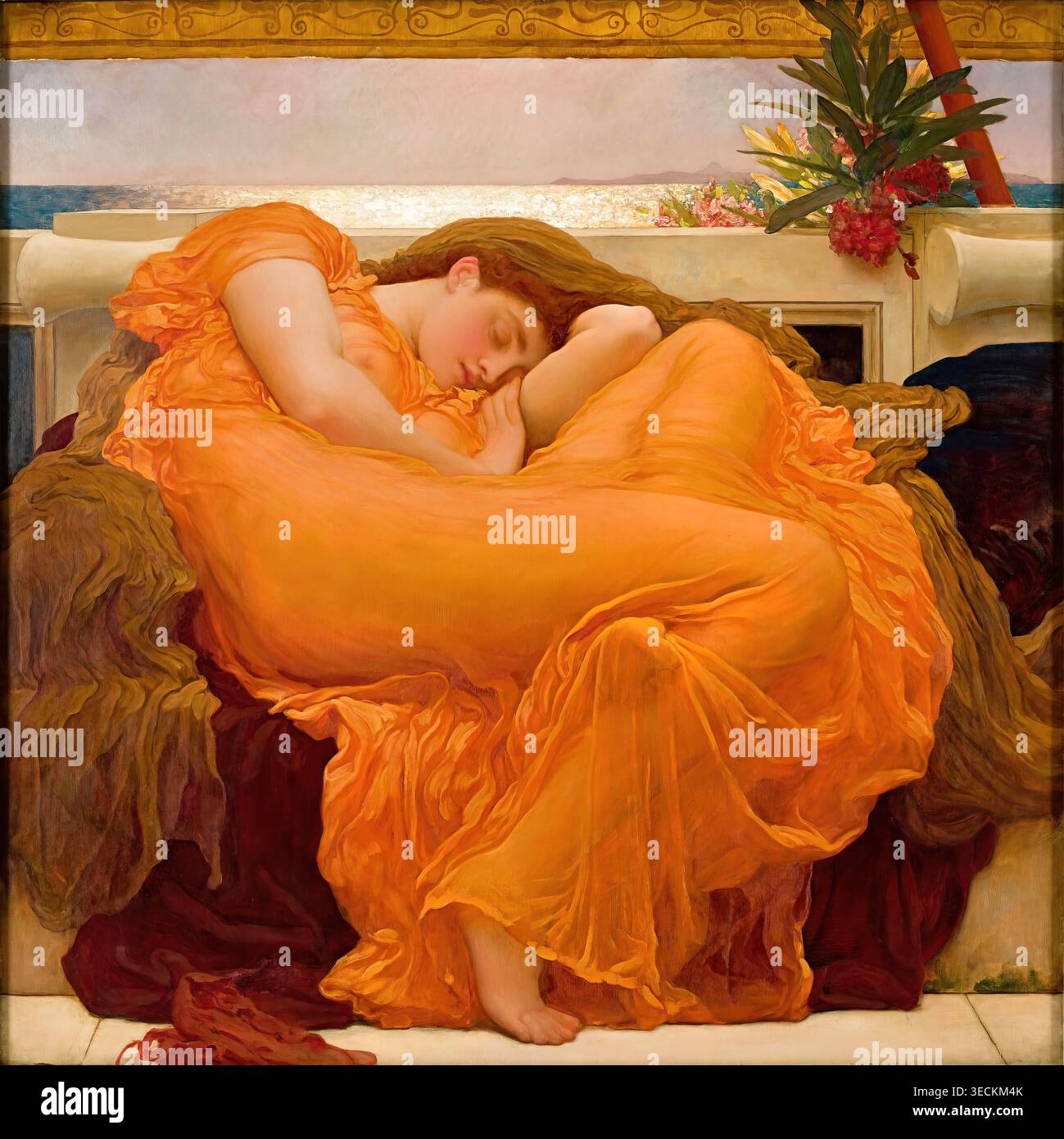 sleeping woman in orange dress painting Man I love this painting..., "Flaming June" is timelessness personified., We've all seen her - we've all been her