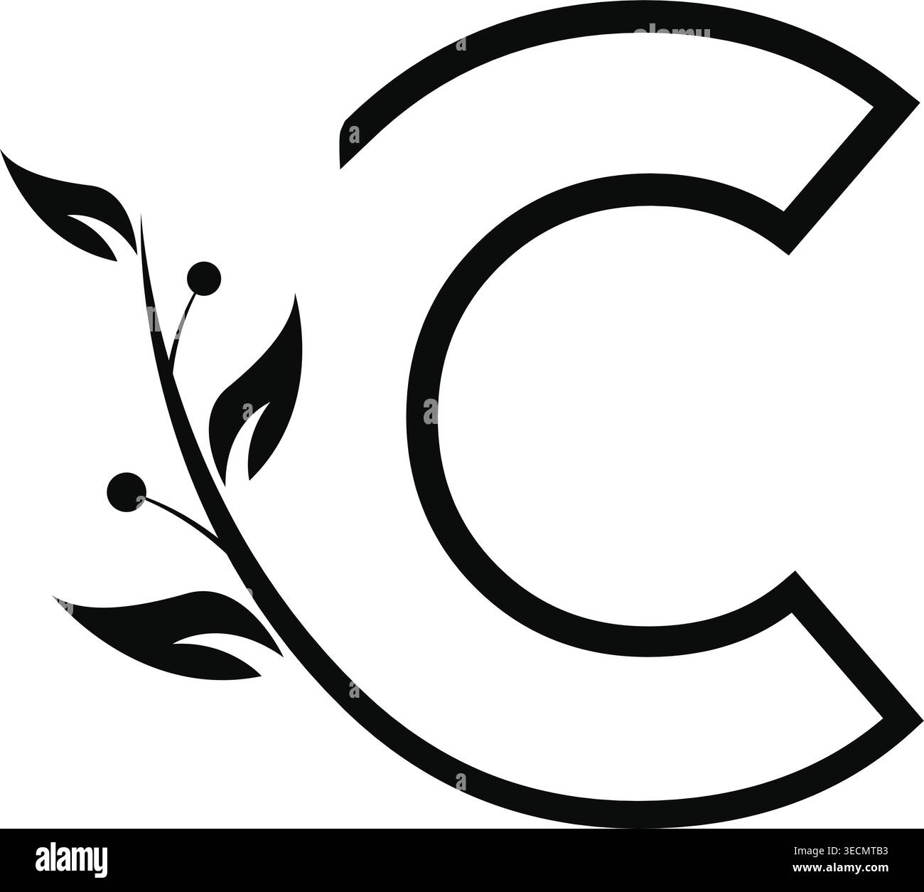 Minimal letter C logo with leaves Stock Vector