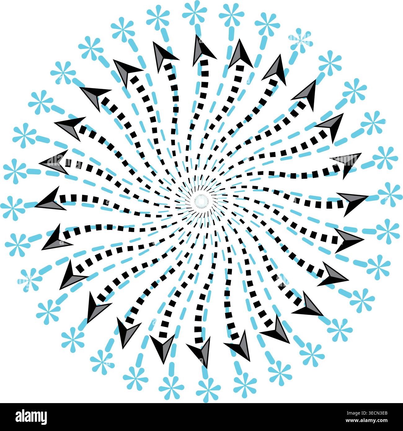 Spiral Arrows Design – Dynamic Circular Pattern with Flower Elements Stock Vector