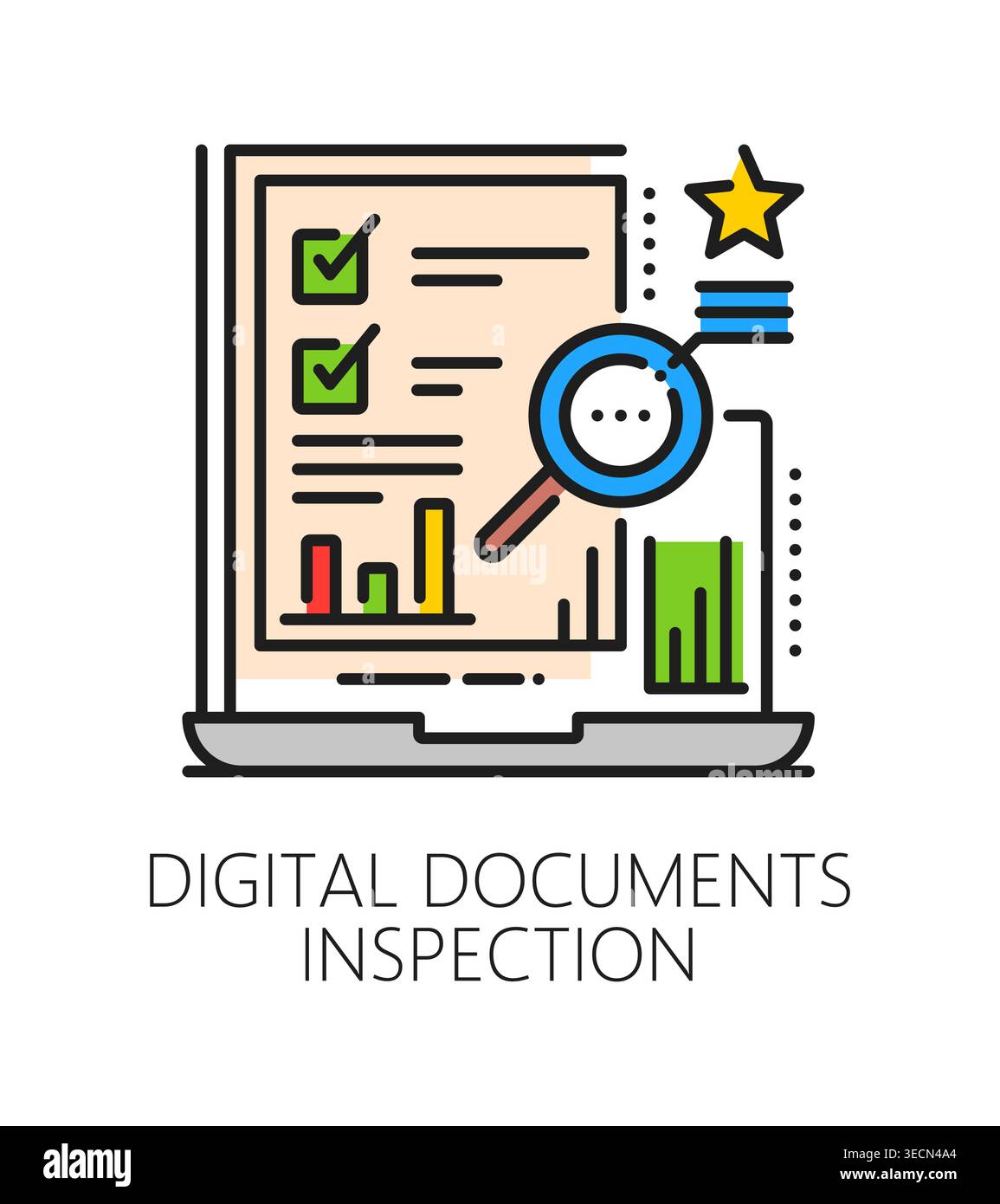 Digital document inspection icon or label. Production documents control ...