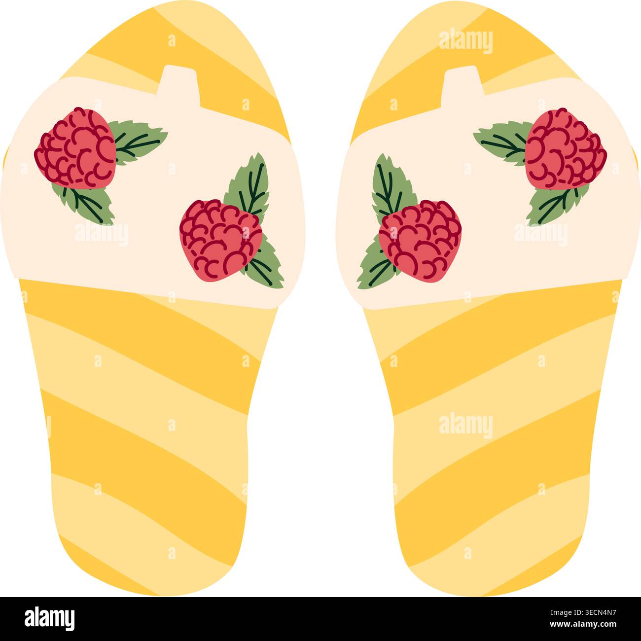 Yellow flip flop with raspberry isolated icon on transparent background ...