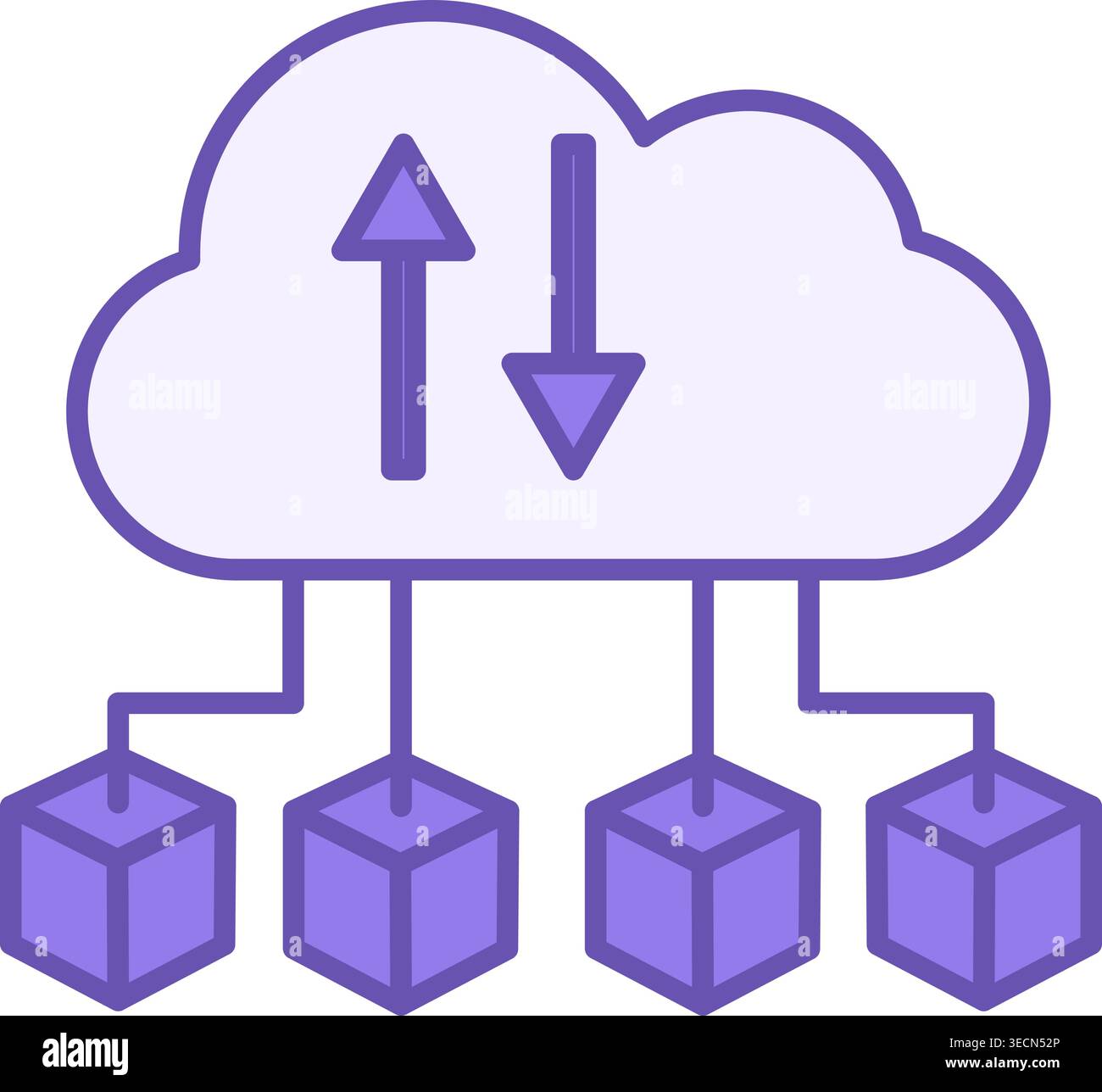 Cloud Computing Color Icon. Vector Illustration of Connections to Computer Cloud. Technology Concept Stock Vector