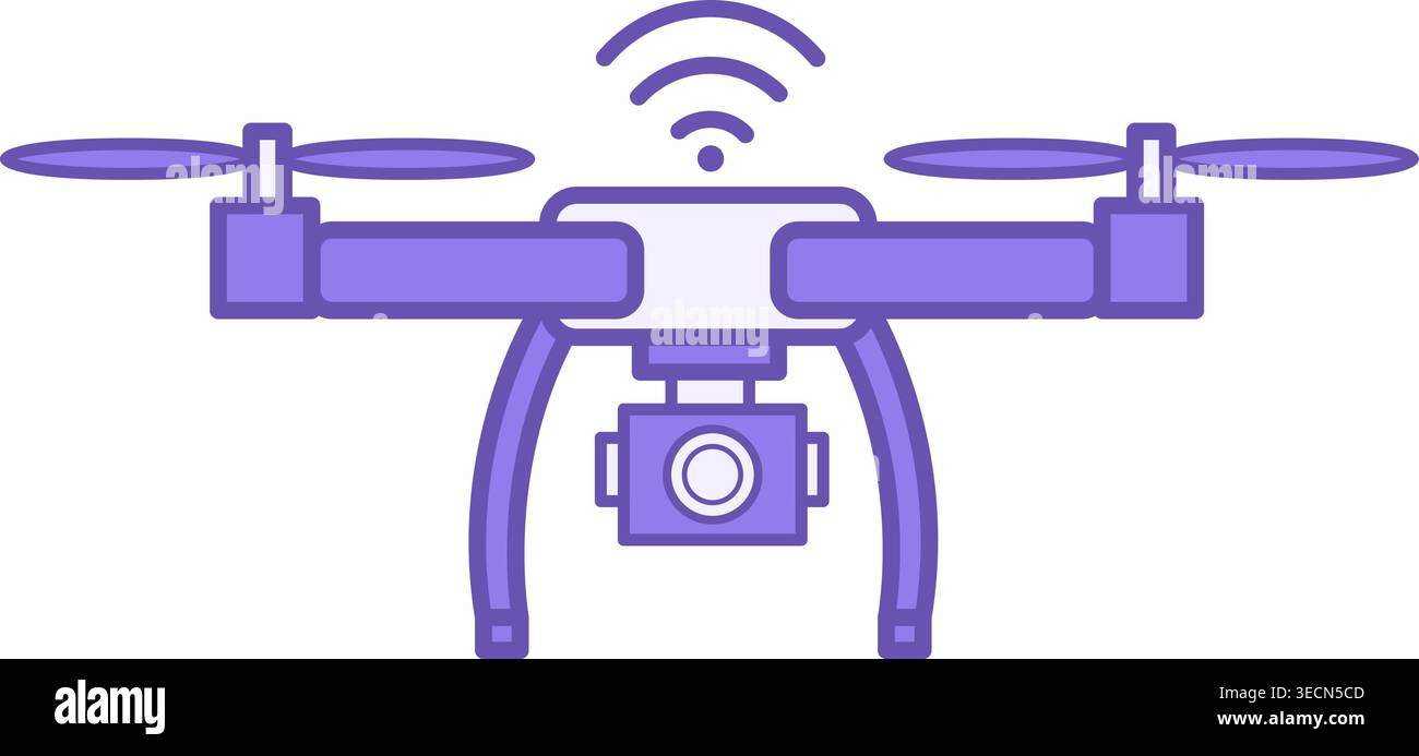 Colored Drone Icon. Drone Quadcopter with Action Camera. Technology Concept Stock Vector