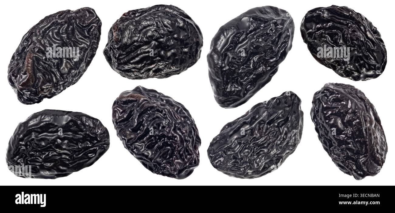 Dried prunes isolated on white background with clipping path Stock Photo