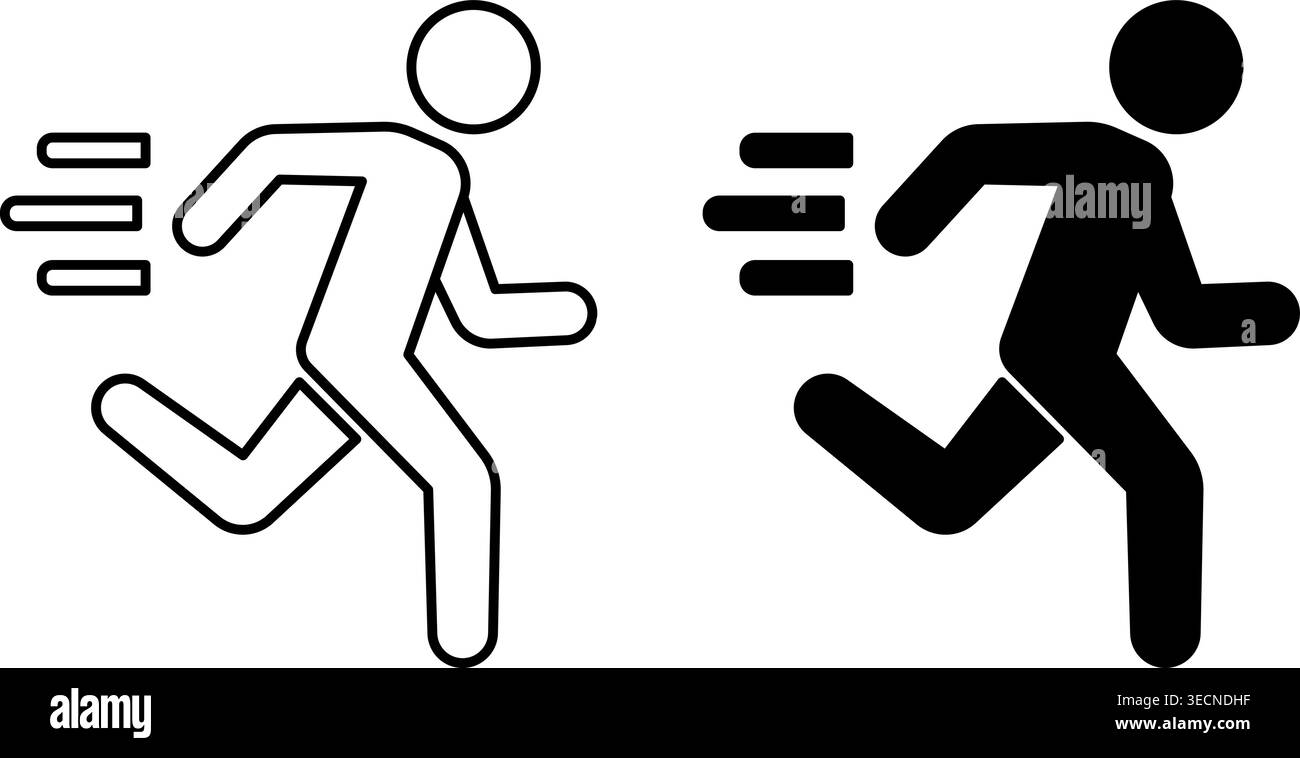 Run icons. Black and White Vector Icons of Running Man. Fast Running ...
