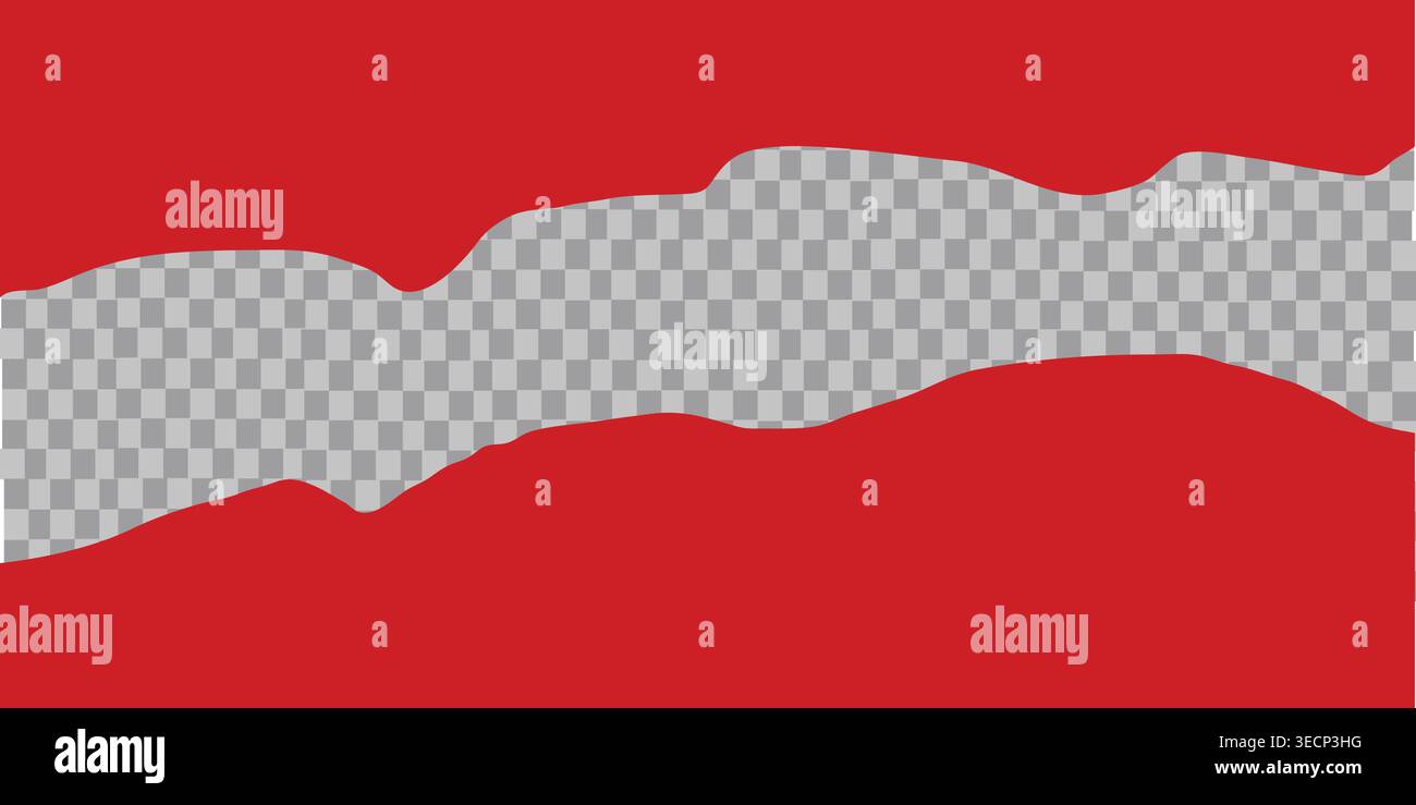 Torn paper effect with a rectangular hole and ragged edges on a red background Stock Vector