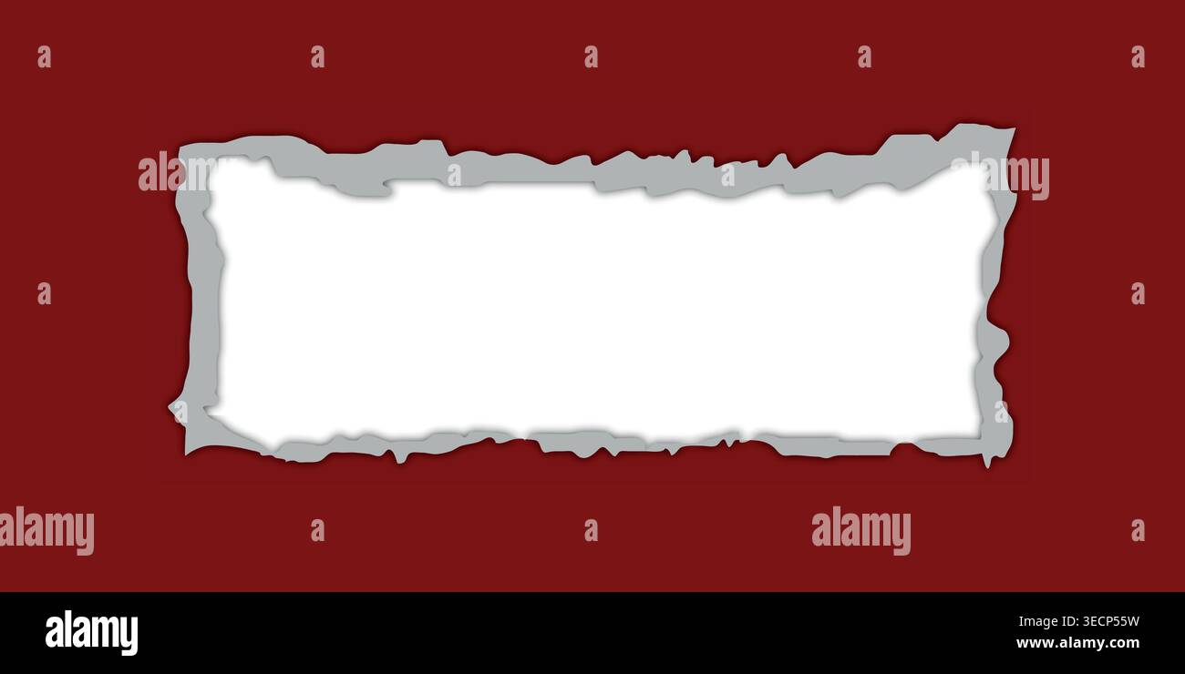 Torn paper effect with two holes on a dark red background Stock Vector