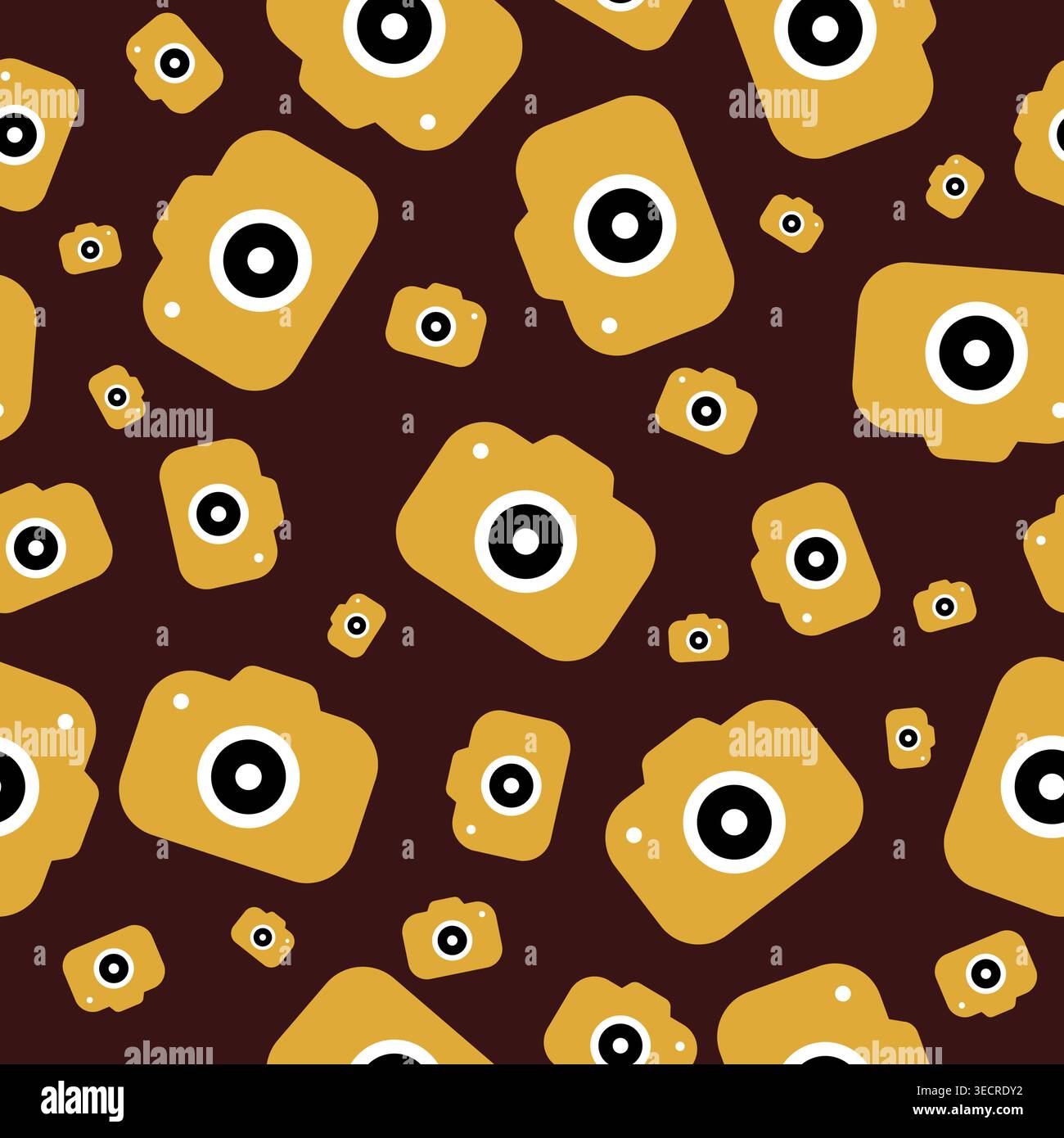 Camera Seamless Pattern With Gold Color Stock Vector