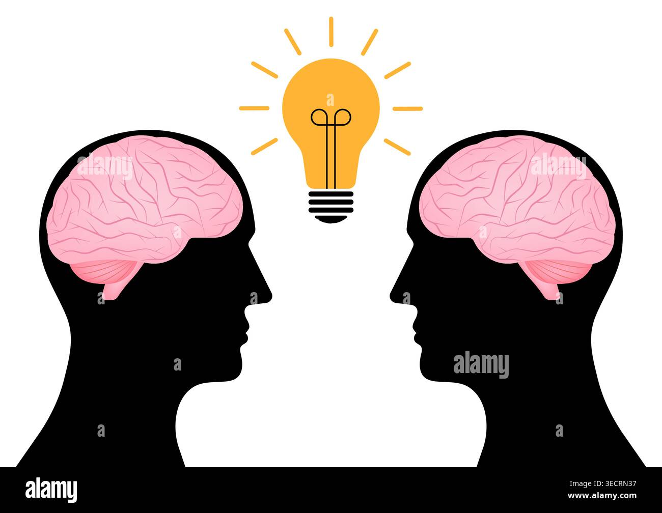 Brain. Head with Human Brain and Lightbulb. Vector Illustration. Creativity and Intelligence Concept. Stock Vector