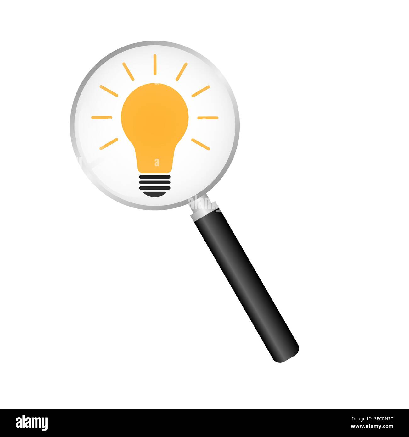 Magnifying Glass with Lightbulb.  Brainstorm, Creativity and Thinking Idea Concept. Vector Illustration. Stock Vector