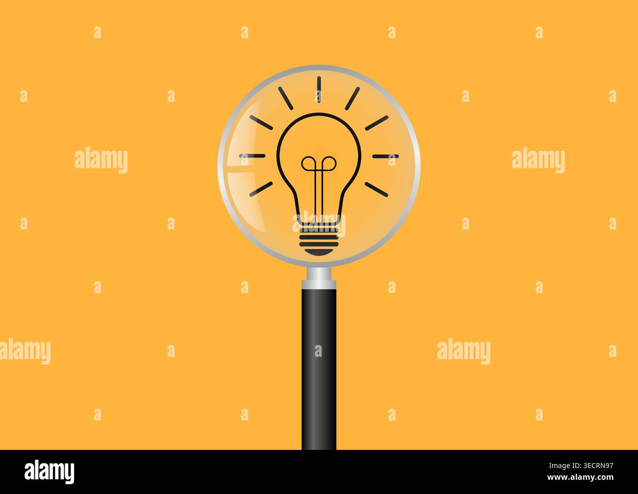 Magnifying Glass with Lightbulb.  Brainstorm, Creativity and Thinking Idea Concept. Vector Illustration. Stock Vector