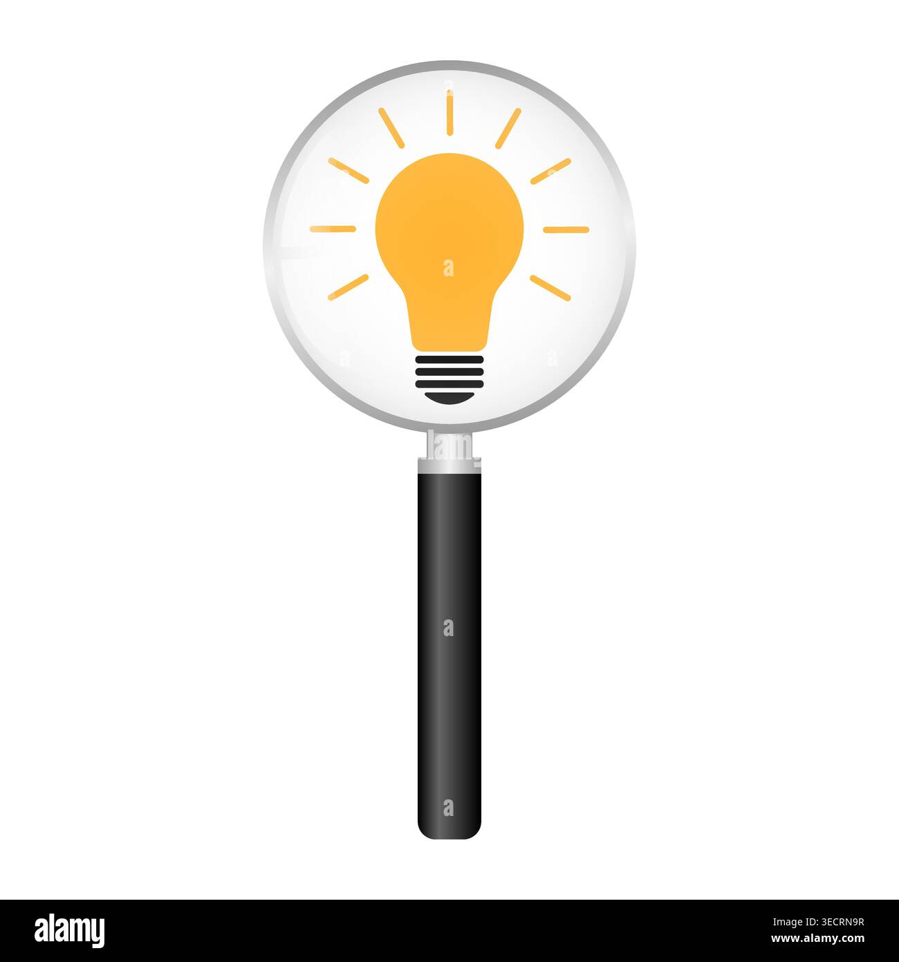 Magnifying Glass with Lightbulb.  Brainstorm, Creativity and Thinking Idea Concept. Vector Illustration. Stock Vector