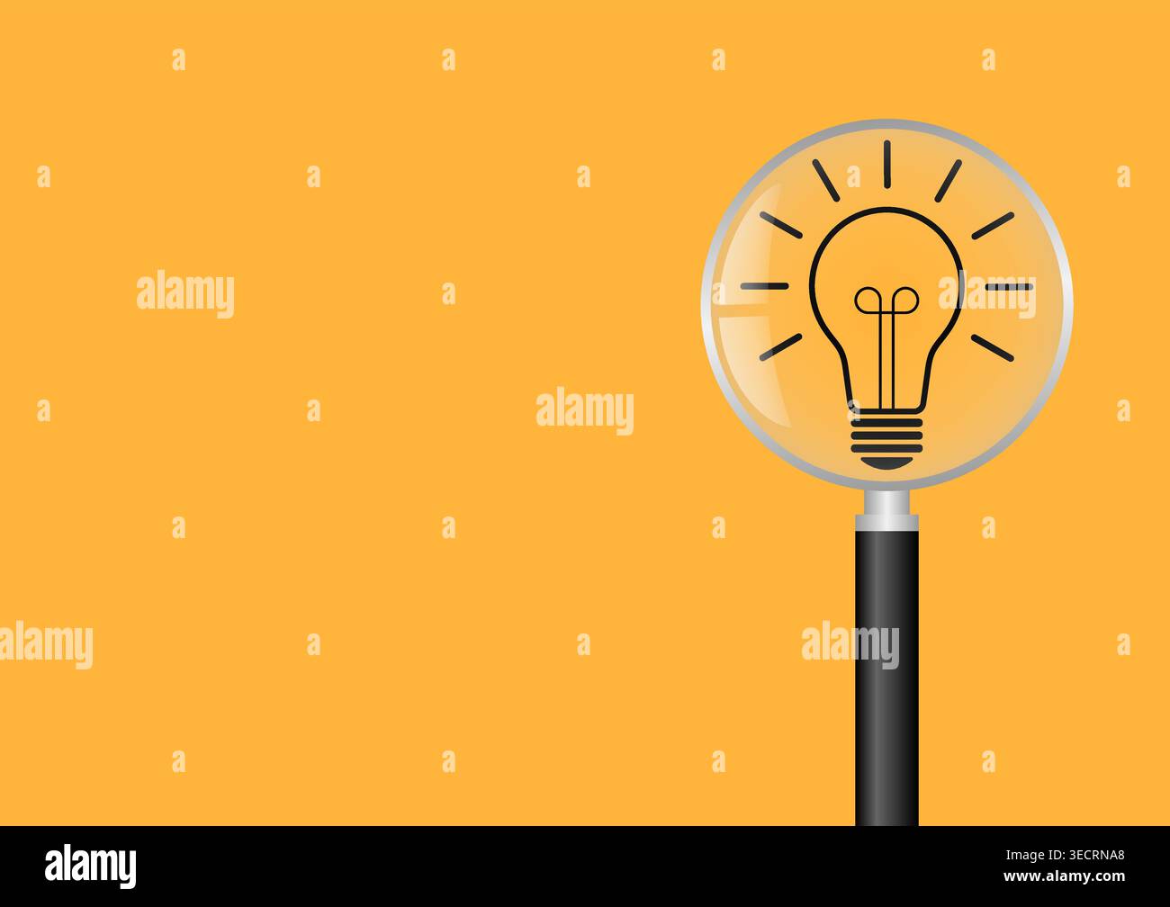 Magnifying Glass with Lightbulb. Brainstorm, Creativity and Thinking Idea Concept. Vector Illustration. Stock Vector