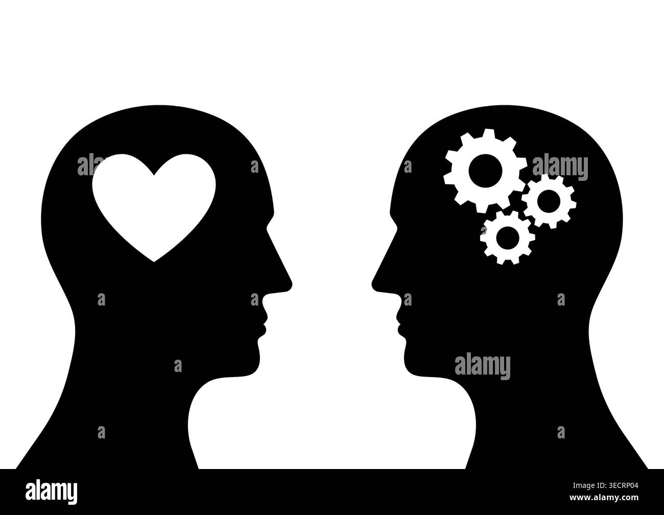 Human Head with Gear and Heart.  Vector Illustration. Stock Vector